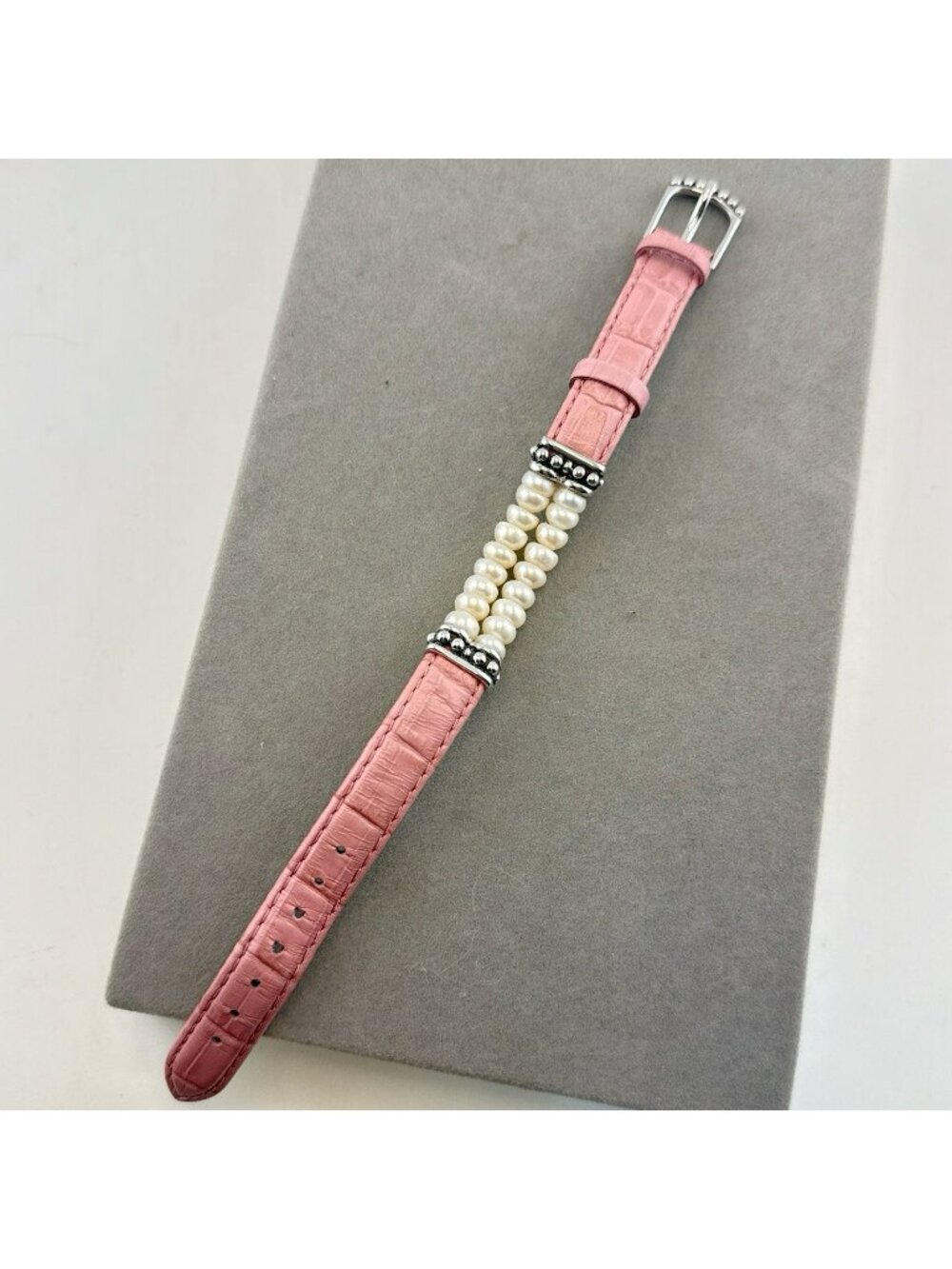 Honora Pearl Bracelet Pink Leather Buckle Freshwater White Button Adjustable QVC